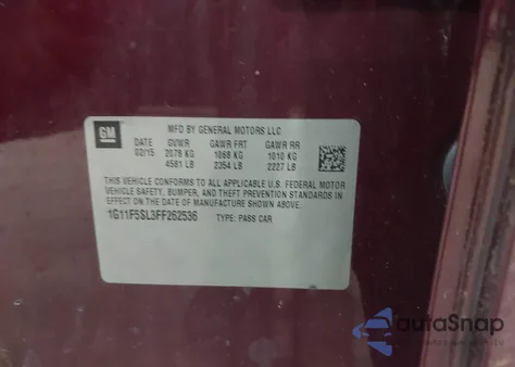 2015 Chevrolet Malibu 1Lz from USA, damaged, VIN 1G11F5SL3FF262536